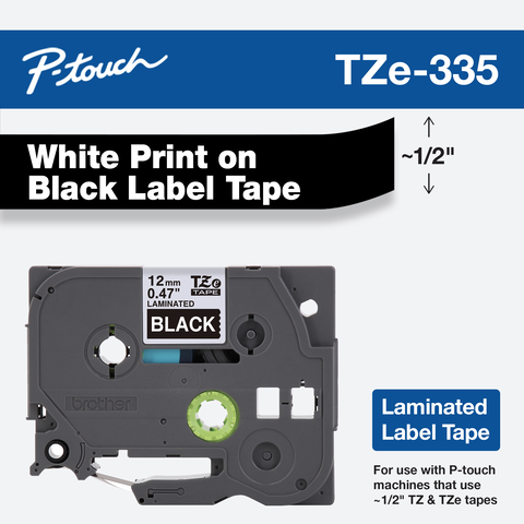 TZe-335 Label Tape Compatible Brother P-Touch TZ Tape TZE12mm White on Black 2PK 