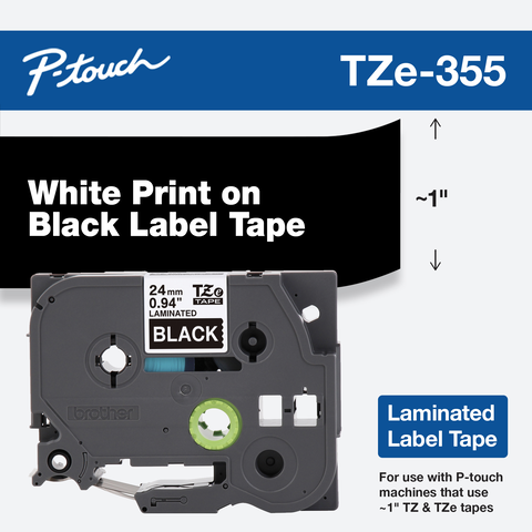 1 PK TZ355 TZe355 White on Black Label Tape for Brother P-Touch PT-2730 24mm 1" 