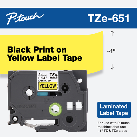 24mm For Brother TZ-651 TZE-651 Black Ink On Yellow Label Tape P-Touch PT-H500 