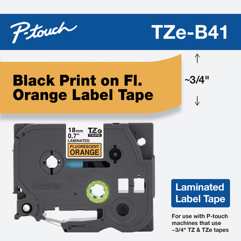 Brother Tzb41 Tz-b41 Tzeb41 P-touch Label Tape Genuine Black Print on Orange for sale online 
