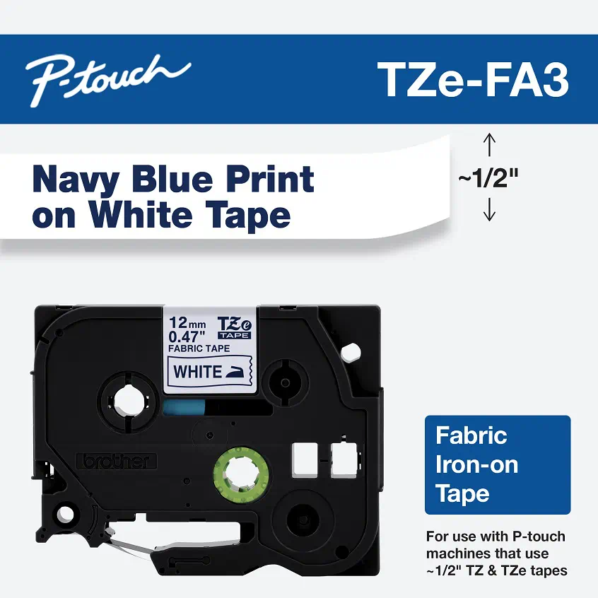 1PK TZ-FA3 TZeFA3 Blue on White Fabric Label Tape for Brother P-Touch 1/2" 