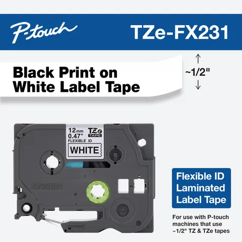 

Brother 12mm (0.47") Black on White Flexible ID Label Tape, 8m (26.2 ft)