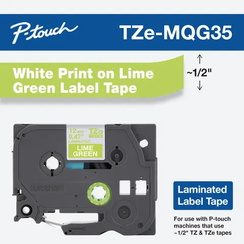1P TZMQG35 TZeMQG35 White on Lime Green Label Tape for Brother GL-100 PT18R 12mm 