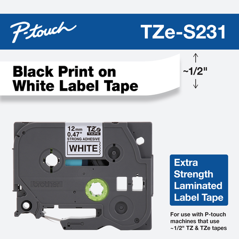 1PK Fits Brother P-Touch TZ-S231 TZe-S231 White Strong Adhesive Tape Label 12mm 