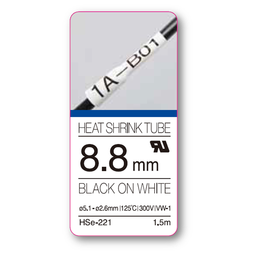 Details about   8 Heat Shrink Tube Tape Cartridge HSe221 Black on White For Brother P-Touch 3/8" 