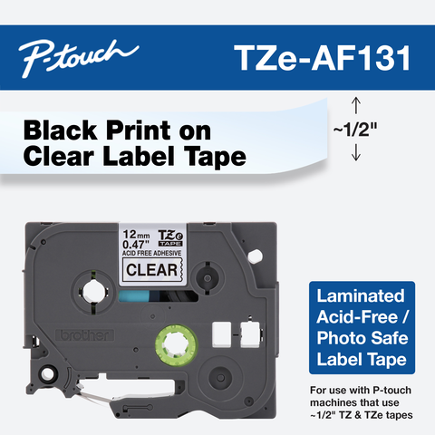 

Brother P-Touch 12mm (0.47") Black on Clear Acid Free tape 8m (26.2 ft)