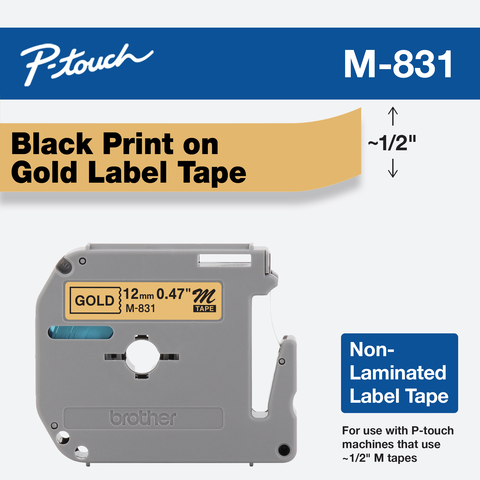 

Brother P-Touch 12mm (0.47") Black on Gold Non-Laminated tape 8m (26.2 ft)