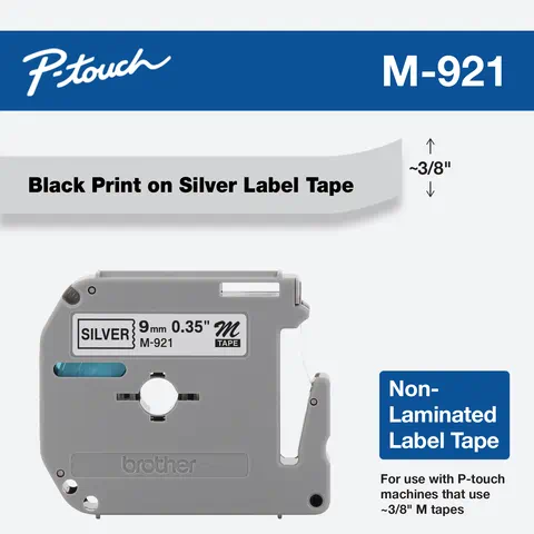 

Brother P-Touch 9mm (0.35") Black on Silver Non-Laminated tape 8m (26.2 ft)