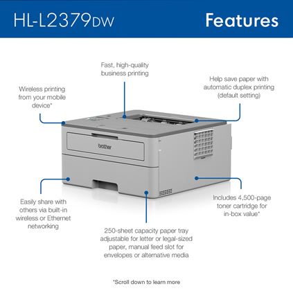 Brother MFC-L2690DW Monochrome Laser All-in-One Printer, Duplex Printing,  Wireless Connectivity