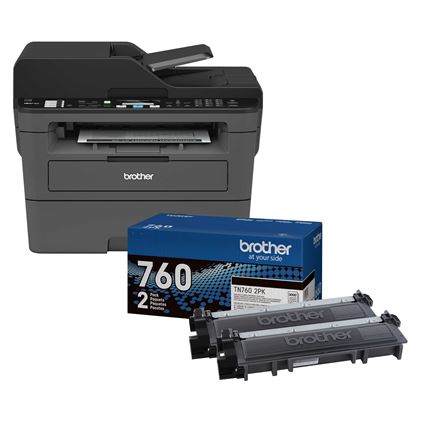 MFC-L2710DW Monochrome Compact Laser All-in-One Printer and TN760 2PK  Genuine High Yield Twin Pack Toner