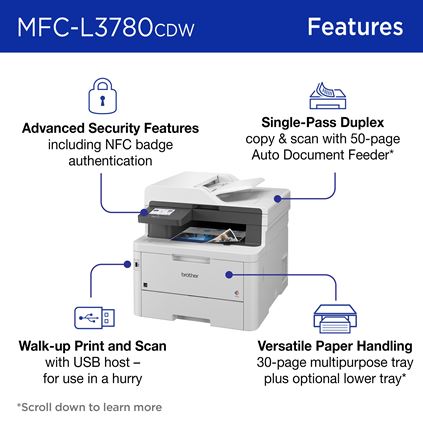 Stampante Laser Colori Multifunzione Brother MFC-L3730CDN A4 FAX Scanner  LAN