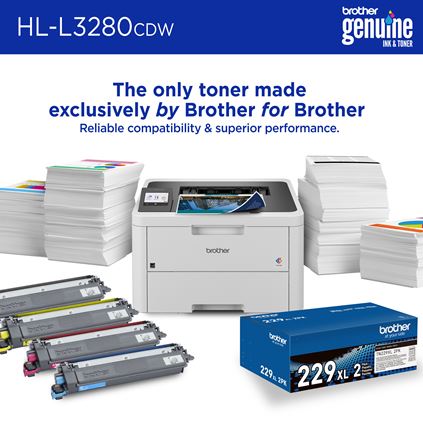 Brother HL-L3280CDW and Brother Genuine Toner: The only toner made exclusively by Brother for Brother. Reliable compatibility & superior performance. 