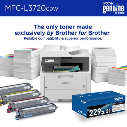 Brother MFC-L3720CDW and Brother Genuine Toner: The only toner made exclusively by Brother for Brother. Reliable compatibility & superior performance. 