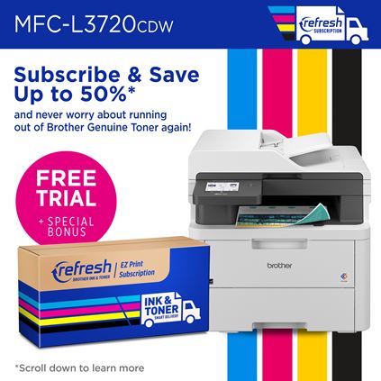 Brother MFC-L3720CDW and Brother Refresh Subscription: Subscribe & Save up to 50% and never worry about running out of Brother Genuine Toner again! Free Trial + Special Bonus with Refresh EZ Print Subscription 