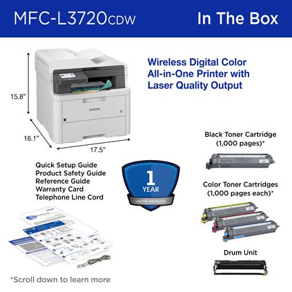 MFCL3730CDN - Stampante Multifunzione Laser Brother MFC L3730 CDN Colore  18ppm ADF LAN - Brother