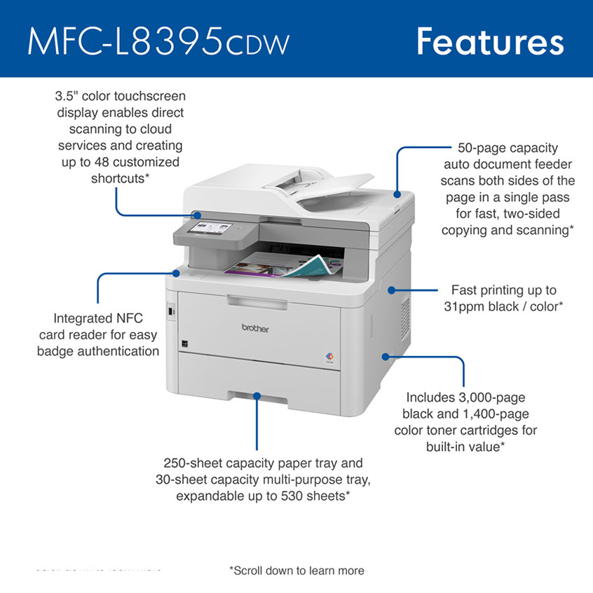 MFC-L8395CDW | PrintersAIOs | PrintersAIOsFaxMachines | By Brother