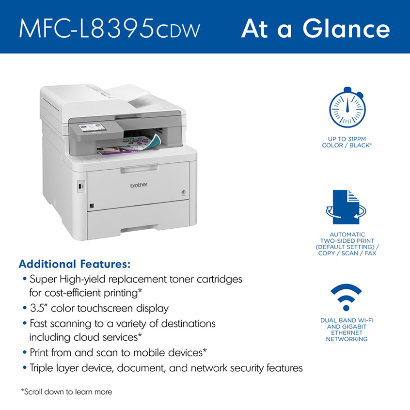 MFC-L8395CDW | PrintersAIOs | PrintersAIOsFaxMachines | By Brother