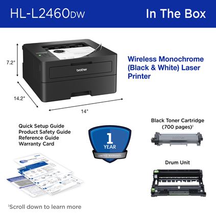 Brother HL-L2460DW Wireless Compact Monochrome Laser Printer