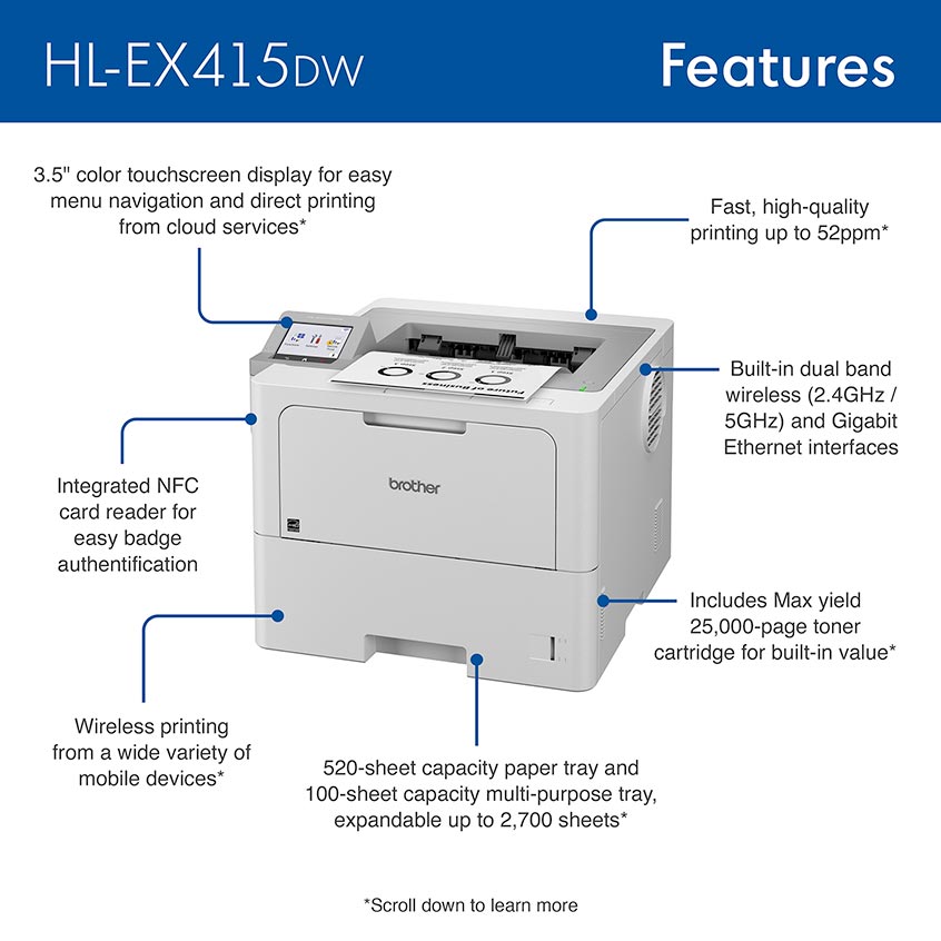 HL-EX415DW | PrintersAIOs | PrintersAIOsFaxMachines | By Brother