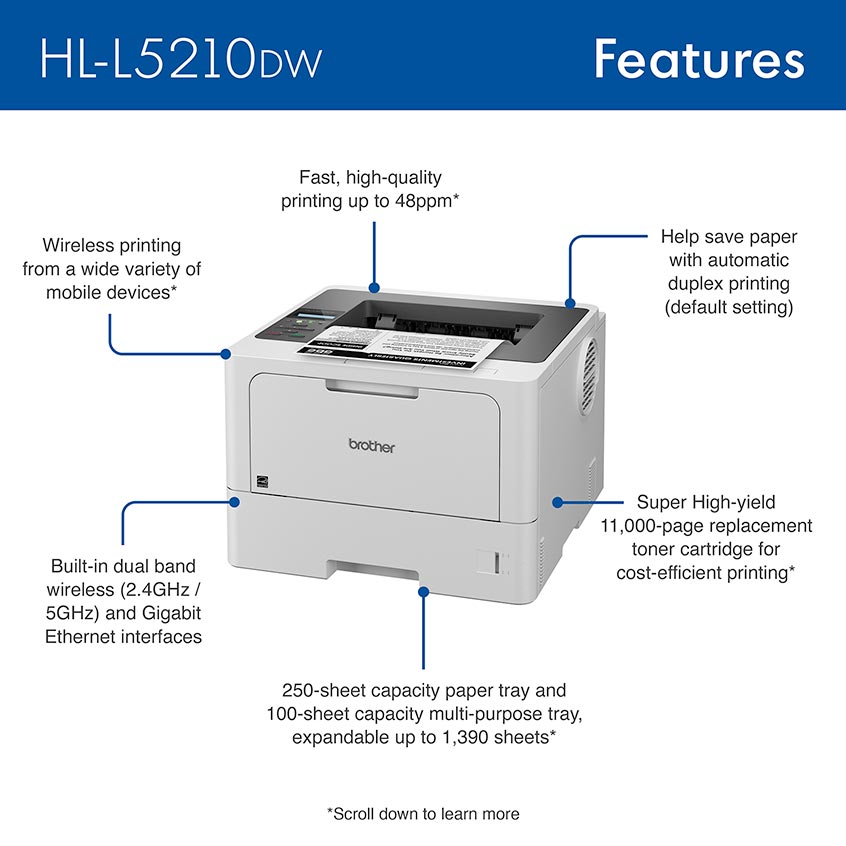 HL-L5210DW | PrintersAIOs | PrintersAIOsFaxMachines | By Brother