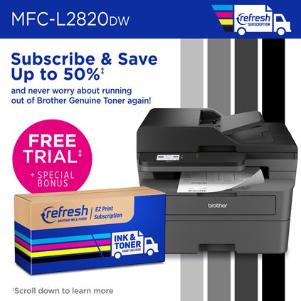 Brother Wireless MFC-L2820DW Compact Monochrome All-in-One Laser Printer  with Copy, Scan and Fax, Duplex and Mobile Printing, Refresh Subscription