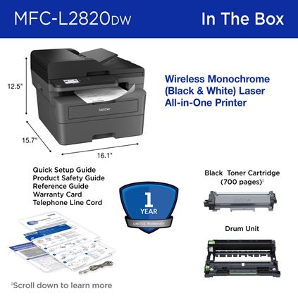 Imprimante multifonction 4-en-1 laser monochrome - brother - mfc-l2827dw -  ethernet et wifi BROTHER Pas Cher 