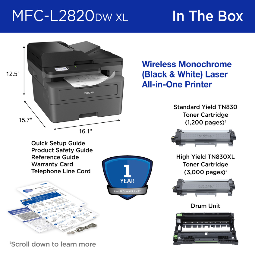 MFC-L2820DWXL | PrintersAIOs | PrintersAIOsFaxMachines | By Brother