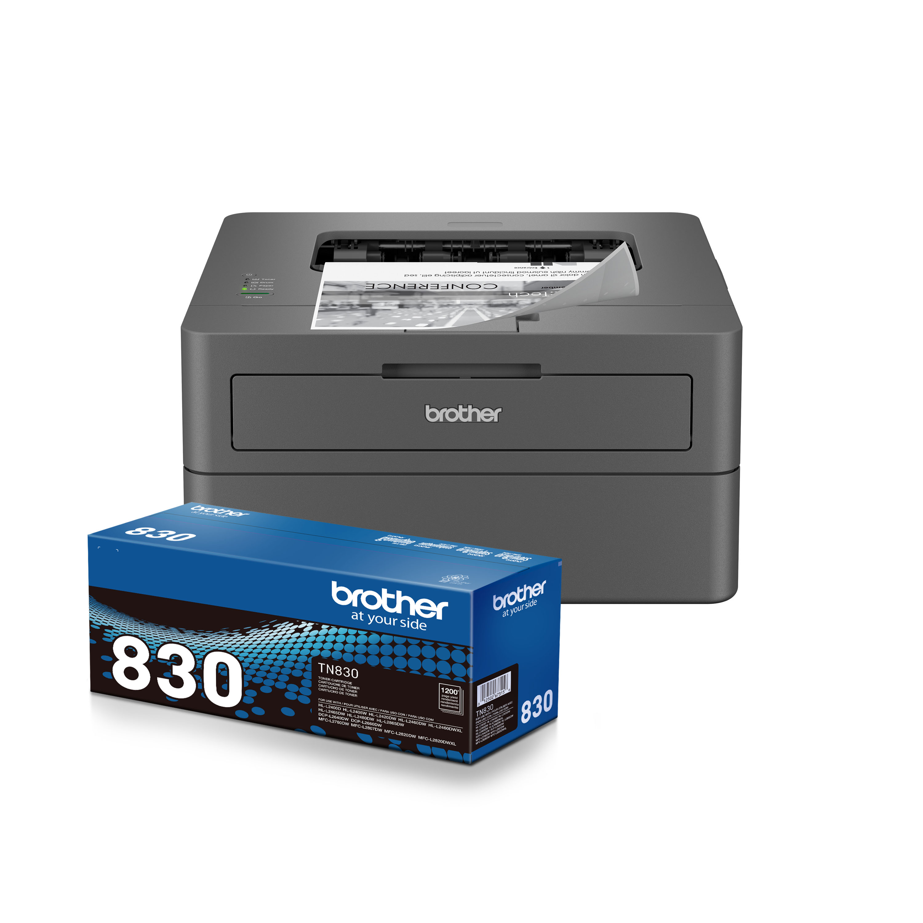

Brother HL-L2400D Compact Monochrome Laser Printer, Duplex, USB-connected, and TN830 Genuine Toner