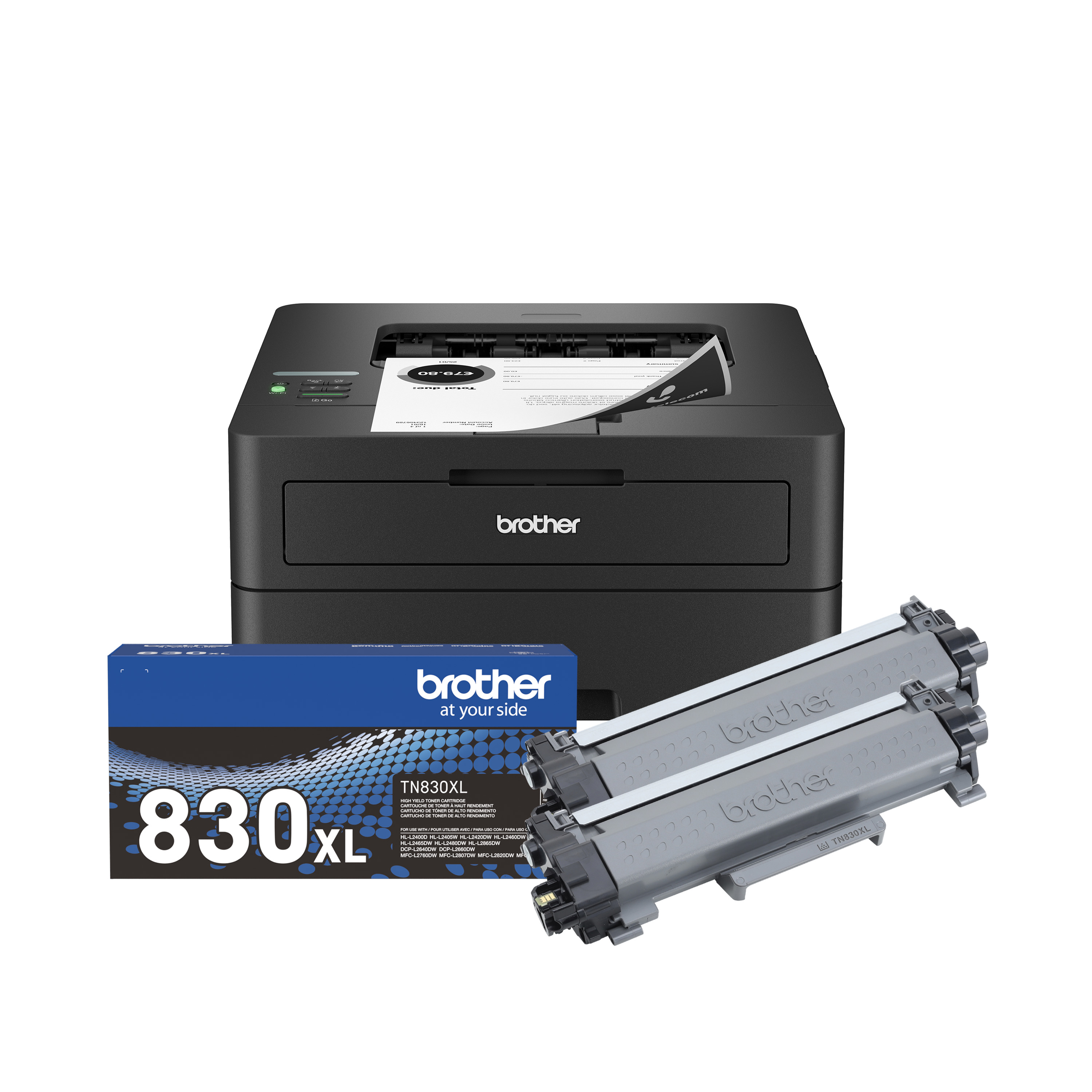 

Brother Wireless HL-L2460DW XL Compact Monochrome Laser Printer and TN830XL Toner Bundle, up to 7,200 pages of toner included