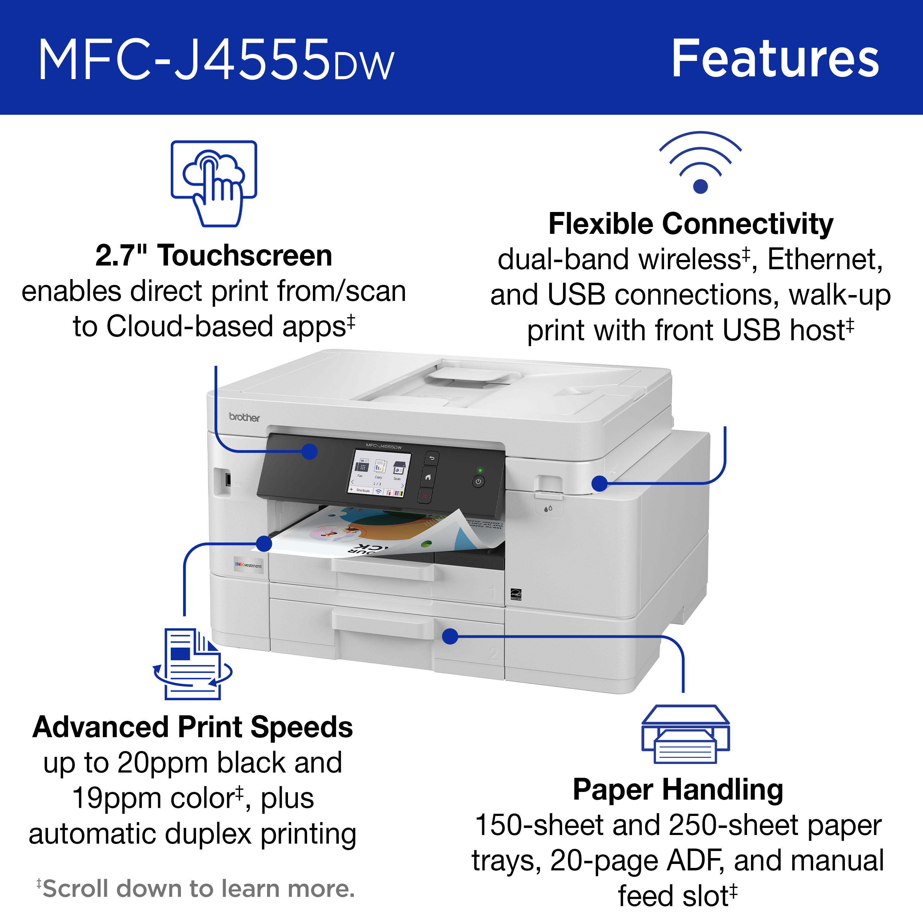 MFC-J45555DW | PrintersAIOs | PrintersAIOsFaxMachines | By Brother