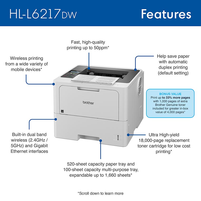 HL-L6217DW | PrintersAIOs | PrintersAIOsFaxMachines | By Brother