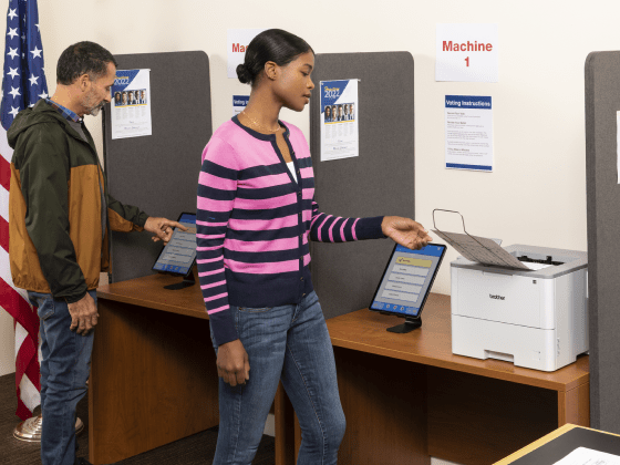 Woman using Brother Printer for Ballot Printing