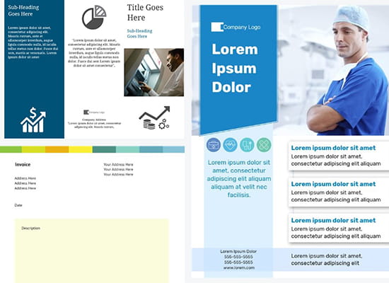Collage of document templates for business.