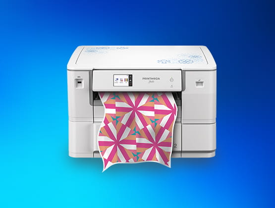 PrintModa fabric printer silhouette on blue gradient background