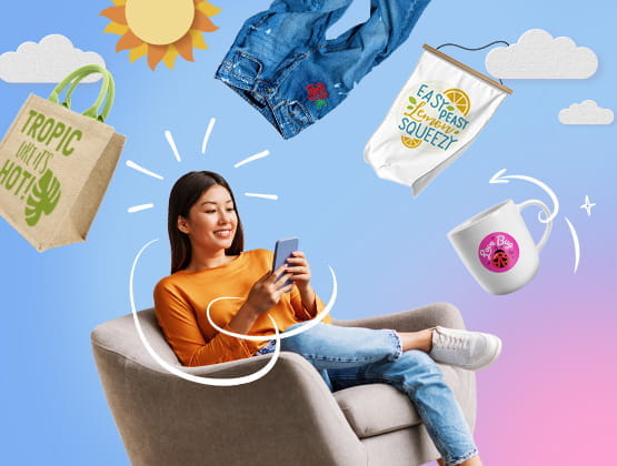 Woman sitting in a chair with phone using Artspira app.