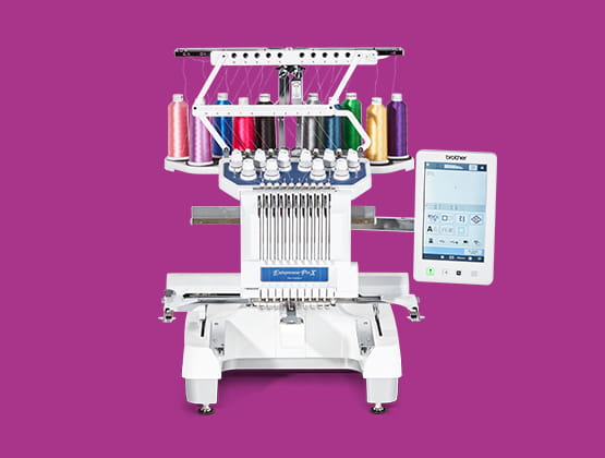 Entrepreneur Pro X PR1055X multi-needle embroidery machine on magenta background