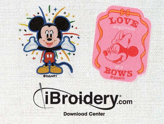 iBroidery.com image with Mickey and Minnie embroidery designs.