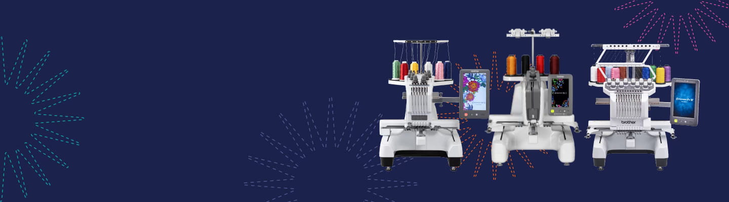Brother PR Emboridery machines on a navy blue background