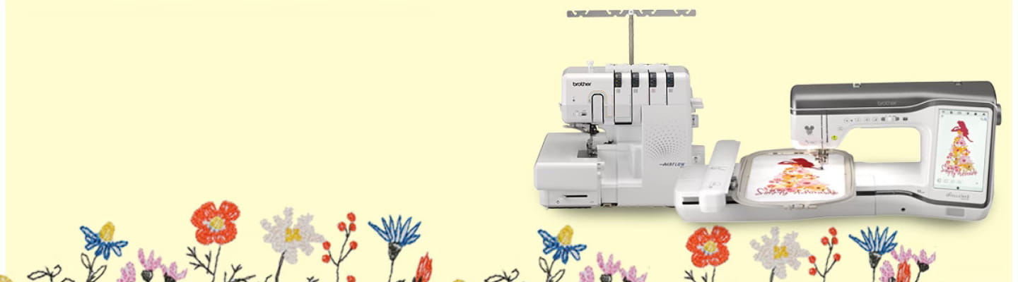 Yellow spring flower background with Serger and Embroidery machines 