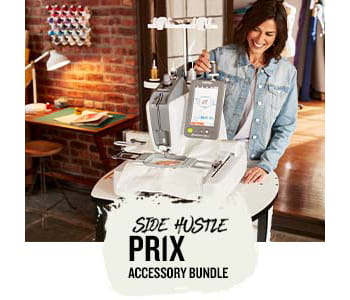 Woman on embroidery machine embracing her side hustle