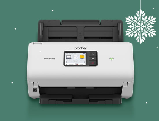 Brother scanner with snowflake decoration in background