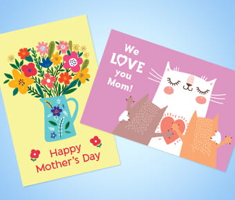 Two Mother's Day cards on a blue background