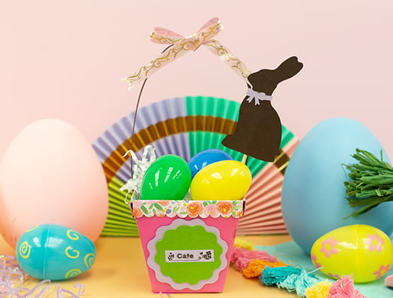 P-touch Embellish Easter Basket project step 11 completed and filled Easter basket project