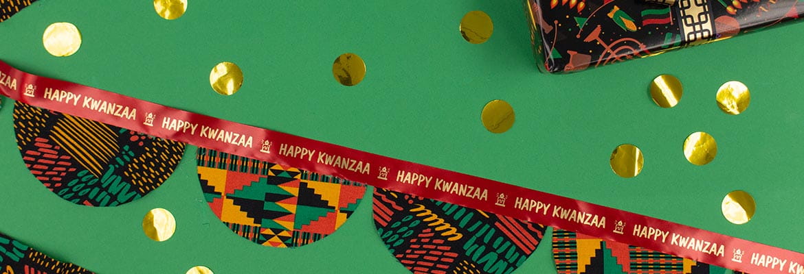 Kwanzaa Banner mad with red Ptouch Embellish ribbon tape 