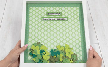 Shamrock Shadowbox guessing game made with P-touch Embellish