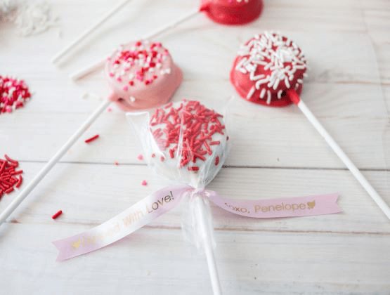 Oreo pops with Ptouch embellish ribbon tied on the stick