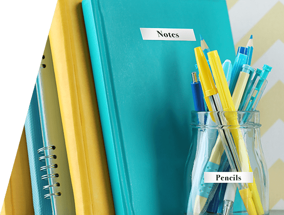 Folders labeled with pens