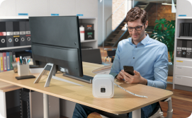 Man using mobile application compatible with P-touch