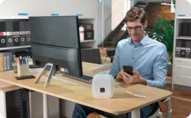 Man using mobile application compatible with P-touch