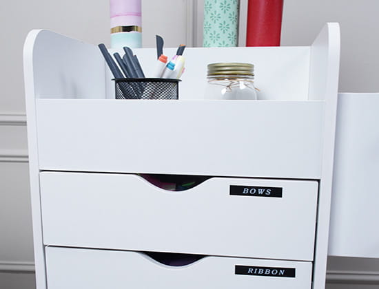 A drawer organized with Brother Ptouch Label Maker, Organized for Bows and Ribbons
